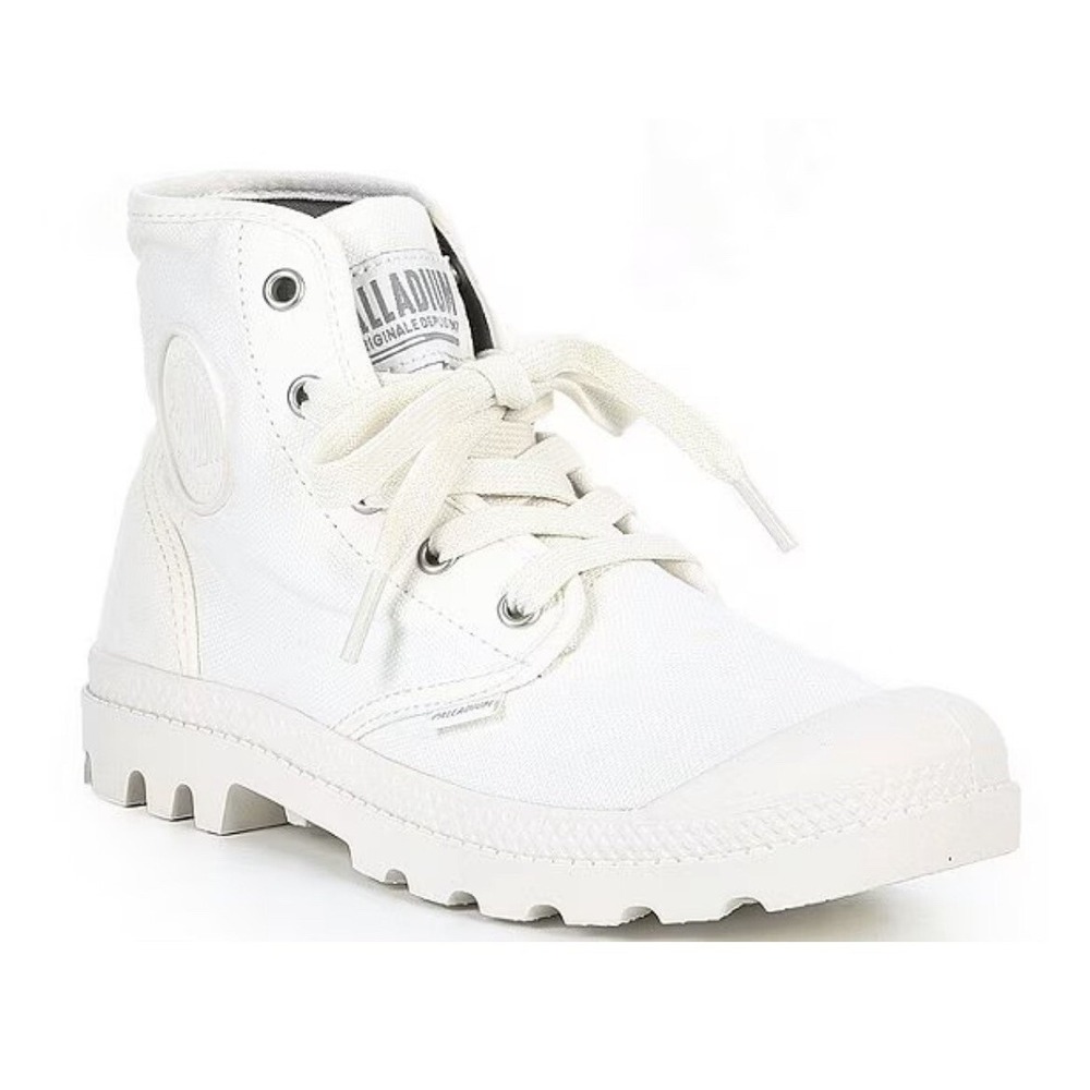 Palladium Palkabase Twill Hi Top Sneakers Star White Lugged Sole, Laces, Size 9